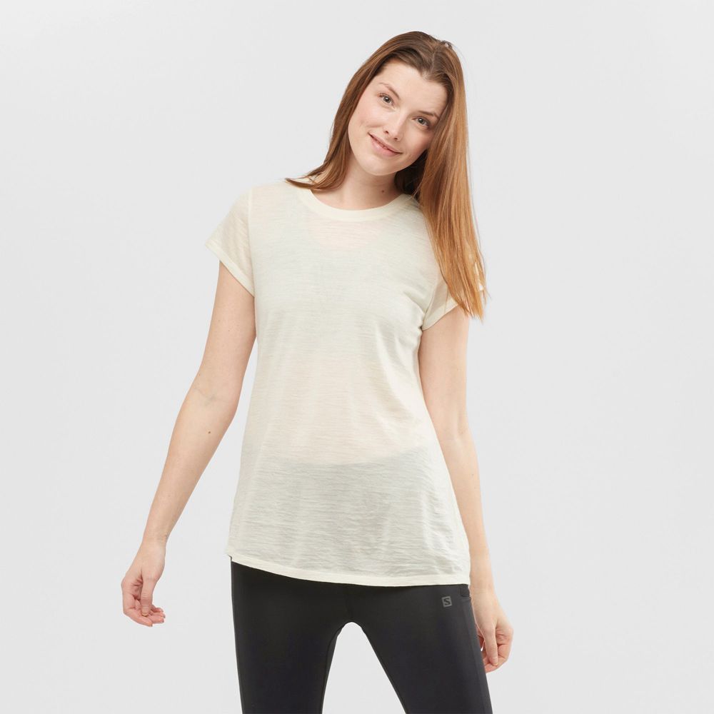 Salomon OUTLIFE MERINO SS W Camisetas Mujer - Blancas - Colombia (96723-FYHL)